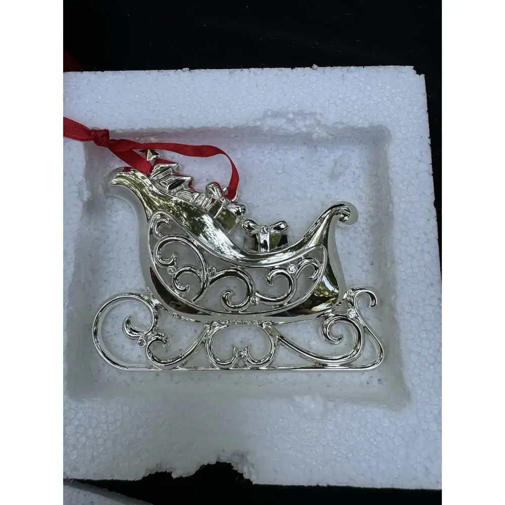 Lenox Sparkle And Scroll SILVERPLATED JEWELED Santa’s Sled Ornament MIB -S1T